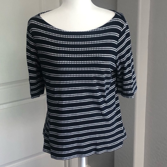 Navy and White 1/2 sleeve Wide Neck Top - Picture 1 of 4